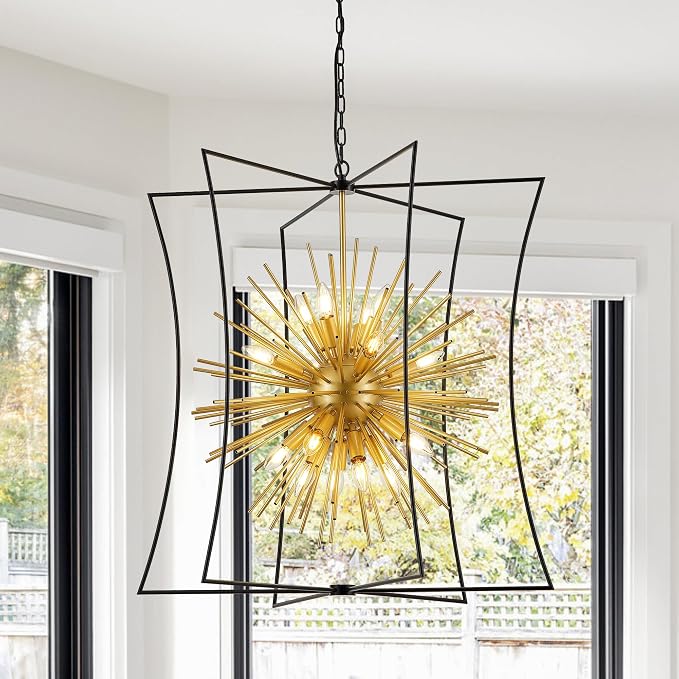 Modern 31.5" Black Gold Sputnik Chandelier for Dining Room Industrial Retro Geometric 16-Light Large Ceiling Pendant Light Fixture for Kitchen Bedroom Living Room Hallway Entryway Foyer by ProfessionalLightingFixturesManufacturer