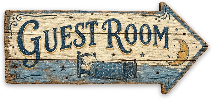 Guest Room Right-Pointing Arrow Sign | barnwood look, rustic, durable print, ready to hang by MRC+Wood+Products