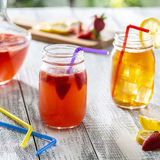 Comfy Package [Case of 10,000] Flexible Plastic Drinking Straws - Disposable Swizzle Sticks - 7.75"High - Assorted Colors - Image 3