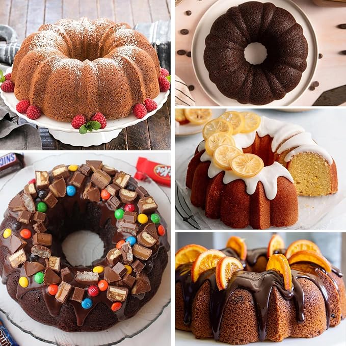 HUAKENER 10 Inch Fluted Cake Pan, 2 Pack Large Silicone Cake Molds | 12 Cups Nonstick Fluted Tube Pan, Large Size Silicone Baking Molds for Cake, Brownie, Cornbread - Image 2