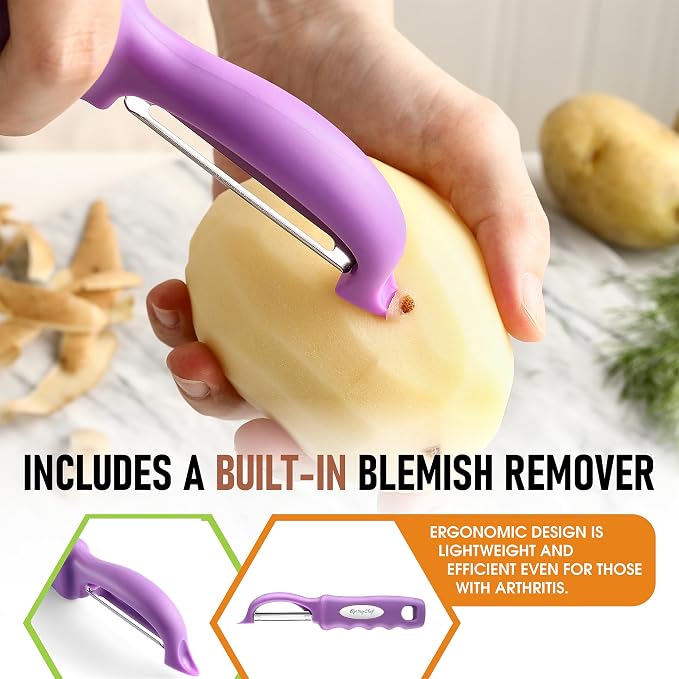 Spring Chef Swivel Vegetable Peeler for Kitchen w/Ergonomic Handle, Orchid | Premium Potato Peeler w/ Ultra Sharp Stainless Steel Blades, Multifunctional Veggie Peeler for Apple, Carrot, Cucumber, Fruit - Image 5