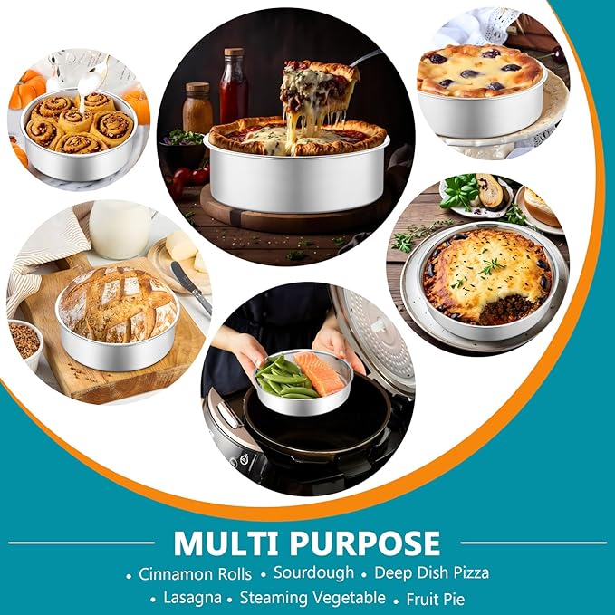 P&P CHEF 5 Inch Round Cake Pan Set of 3, Stainless Steel Baking Cake Pans | Round Baking Cake Pan Bakeware for Layer Birthday Cake, Fit Oven/Pots/Pressure Cooker, Leakproof & Dishwasher Safe, Silver - Image 4