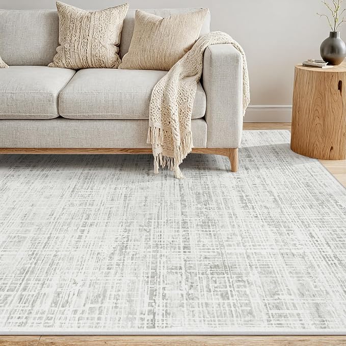 5x8 Washable Area Rug for Living Room Bedroom: Non-Slip Modern White Gray | Machine Washable TPR Backing, Stain-Resistant Low Pile, Pet & Kid Friendly, Abstract Decor for Dining Room, Dorm, Home Office - Image 3