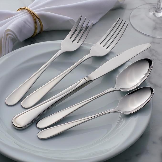 Oneida Flight 45-Piece 18/0 Silverware Set for 8, Flatware | mirror finish, dishwasher safe | includes serving spoons and utensil set | cutlery set, wedding silverware - Image 9