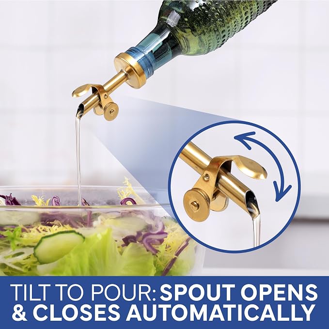 COOK WITH COLOR Glass Olive Oil Bottle Dispenser - 2 Pack- 17oz Oil and Vinegar Cruet - Olive Oil Carafe Decanter for Kitchen, Champagne Bubbles, Blue - Image 6