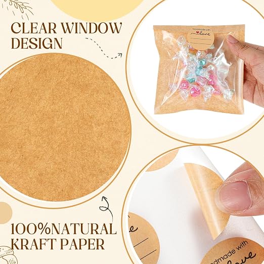 Outus 100 Pcs Cookie Packaging Bags with Seal, 4 x 4 Inch Bakery Pastry Bags with Window, Heat Sealable Grease Resistant Paper to Go Bake Sleeves for Gift Giving Donut Bread Sandwich (Brown) - Image 3