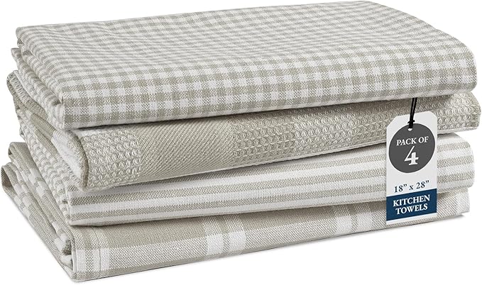 LANE LINEN Cotton Kitchen Towels Set, 4-Pack – Absorbent, Quick-Drying Dish Towels, Tea Towels, 18" x 28" - Slate Grey by LaneLinen