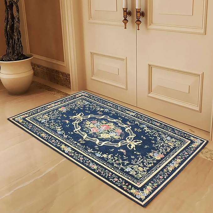 Rustic Shabby Rose Rug Vintage Elegant Traditional Rugs Accent Floral Rugs for Home Living Room/Bedroom, 55'' x 35'', Navy Blue by Ukeler