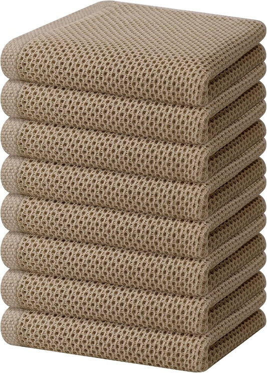 Homaxy 100% Cotton Waffle Weave Kitchen Dish Towels 8-Pack, Tan | 13 x 28 Inches, Ultra Soft Absorbent Dish Towels, Quick Drying Cleaning Towels by Homaxy