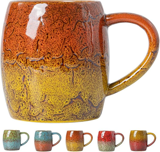 Handmade 22oz Ceramic Coffee Mug, Ergonomic Large Handle, Ideal Gift for Coffee Lovers, Microwave & Dishwasher Safe (Bas-Relief - Orange&Yellow) by XIYUANJI