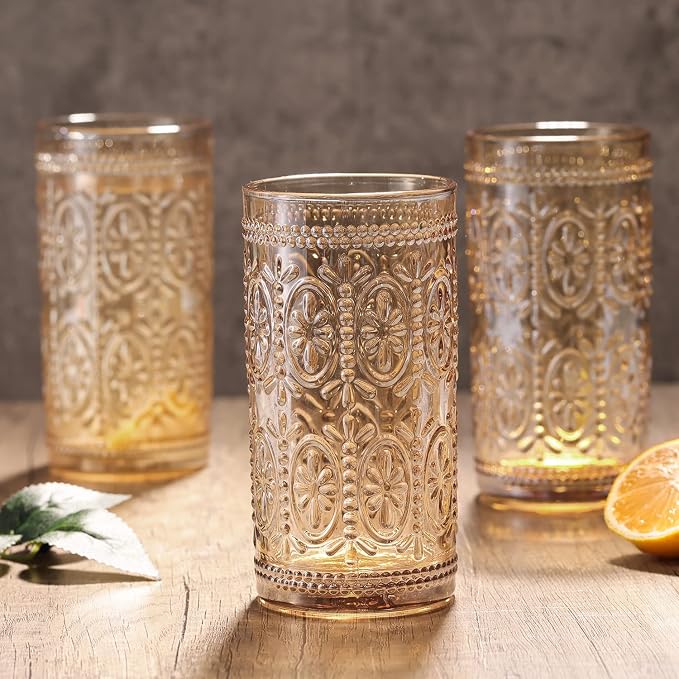 Darlion Amber Drinking Glasses, Vintage Glassware, 12oz Highball Glasses | Lead-Free Glass, Food Grade Glass, Durable&Sturdy, Vintage Decoration - Image 8