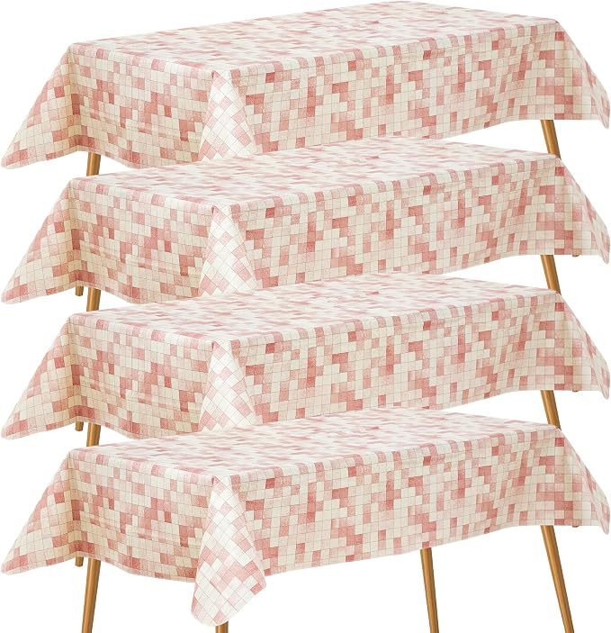 FIFTY FEET 84X60 Inch Rectangle Tablecloth, Vinyl Tablecloth with Flannel Backing Waterproof Table Cloth, Spill Proof Picnic Table Cover for Outdoor/Indoor/Camping/Dining(Red Plaid) - 4 Packs by FIFTYFEET