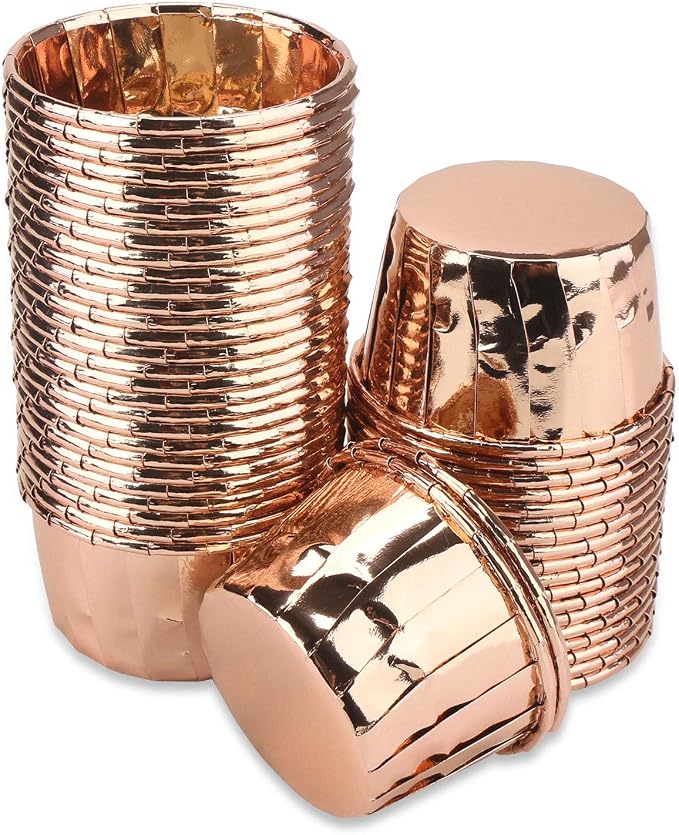 EUSOAR Gold Cupcake Cups, 1.9" x 1.6" x2.7" Disposable Muffin Liners 50pcs, Rose Gold Cupcake Baking Cups, Little Baking Cups, Ramekin Aluminum Cupcake Tip Pan Ramekin Holders by EUSOAR