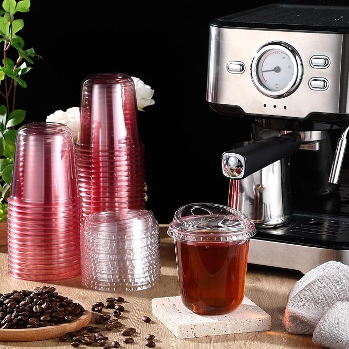 Ziliny 50 Sets Clear Plastic Coffee Cups with Sip Lids, Disposable Plastic PET Crystal Cups for Iced Coffee, Smoothie, Cold Beverage, Drink Shops and Party Catering(Clear Pink,12 oz) - Image 2