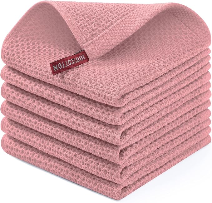 Homaxy 100% Cotton Waffle Weave Kitchen Dish Cloths 6-Pack, Dried Rose | 12 x 12 Inches, Ultra Soft Absorbent Dish Towels, Quick Drying Dish Rags with Hanging Loop by Homaxy