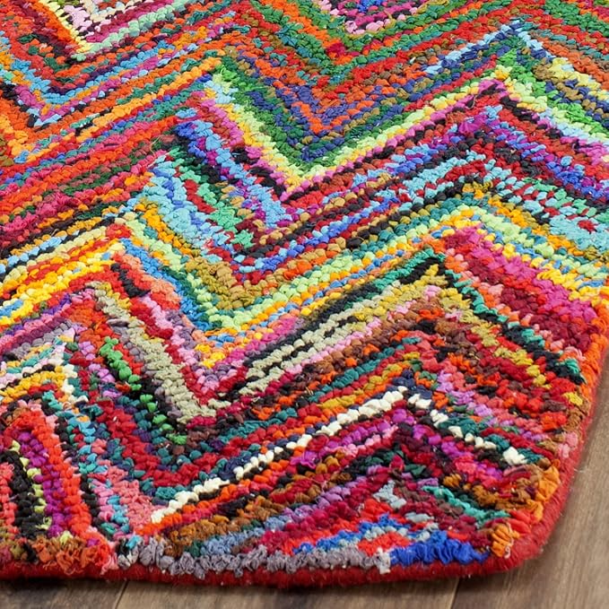 SAFAVIEH Nantucket Collection Area Rug - 10' x 14', Pink & Multi, Handmade Modern Abstract Chevron Cotton, Ideal for High Traffic Areas in Living Room, Bedroom (NAN141A) - Image 3