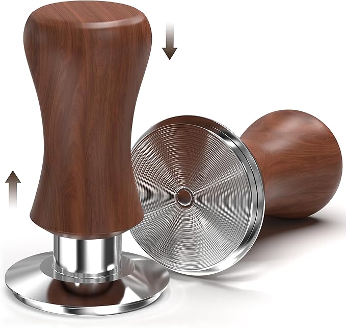 KYONANO 53.3mm Espresso Tamper, 30lb Spring-Loaded Calibrated Coffee Tamper, 304 Stainless Steel, Cuibourtia Wooden-Handle, Barista Tamper Suit for Over 53MM Espresso Portafilter