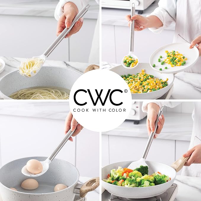 COOK WITH COLOR Silicone Cooking Utensils, Kitchen Utensil Set, Easy to Clean Silicone Kitchen Utensils, Cooking Utensils for Nonstick Cookware, Kitchen Gadgets Set, 5 Pieces, Speckled White - Image 6