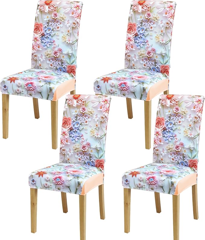 Dining Chair Covers, Stretch Seat Covers, Washable Furniture Protector | 4 Pack, Washable, Stretch Fit, Soft, Non Slip, Dining Chair Covers, Seat Protector, Furniture Cover,Easy Clean by BIETYONE