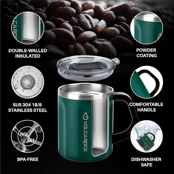 16 Oz Coffee Mug with Handle and Lid, BPA Free Coffee Cup, Keep Cold 6 Hours and Keep Warm 5 Hours, Great Tea Mug for Home Offie and Outdoor Use (Deep Green) - Image 3