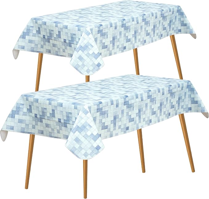 FIFTY FEET 54X54 Inch Square Tablecloth, Vinyl Tablecloth with Flannel Backing Waterproof Table Cloth, Spill Proof Picnic Table Cover for Outdoor/Indoor/Camping/Dining(Blue Plaid) - 2 Packs by FIFTYFEET