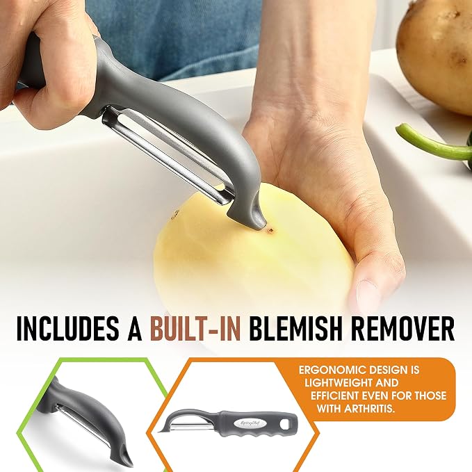 Spring Chef Swivel Potato Peeler for Kitchen with Ergonomic Handle, Gray | Premium Vegetable Peeler w/ Sharp Stainless Steel Blades, Multifunctional Food Peeler for Apple, Carrot, Cucumber, Fruit - Image 5