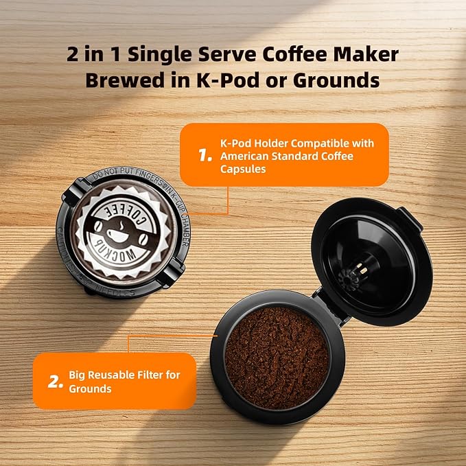 Horavie Small Single Serve Coffee Maker for K Cup and Grounds, Fast Brew One Cup Coffee Machine with One Button, 6 to 12 oz. Brew Sizes, Perfect for Home and Travel, Black - Image 3