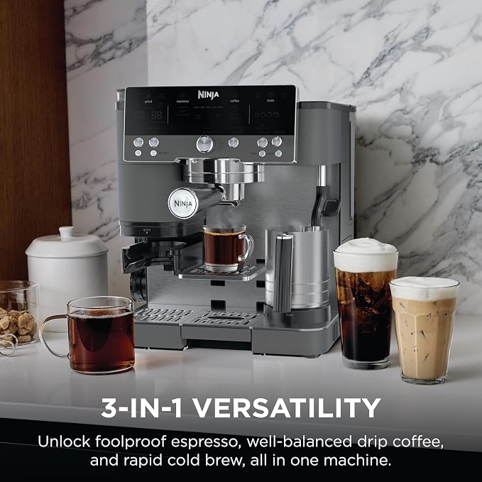 Ninja Luxe Café Premier Espresso & Rapid Cold Brew, Gunmetal, ES601GM | Drip Coffee, Built-in Coffee Grinder, Hands-Free Milk Frother, Assisted Tamper for Cappuccinos & Lattes - Image 3