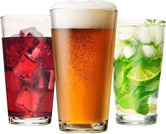 Drinking Glasses Set of 12-16 oz Glass Cups - Pint & Beer Glasses - Dishwasher Safe Water Glasses - Highball Tumblers by GLASSMONGER