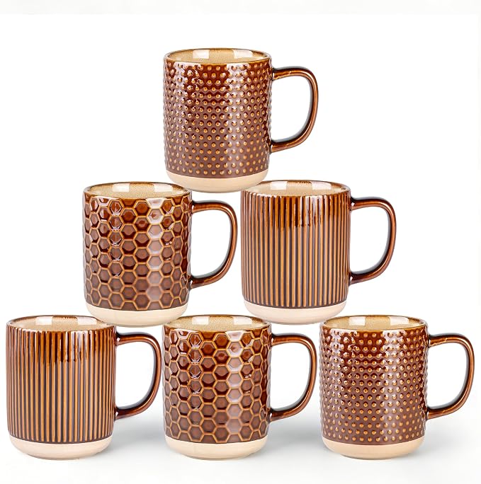 GBhome Large Coffee Mugs Set of 6, 16oz Handmade Stoneware Coffee Mugs Set with Large Handle for Cappuccino/Latte/Tea/Hot Cocoa, Dishwasher & Microwave Safe, Caramel by GBhome