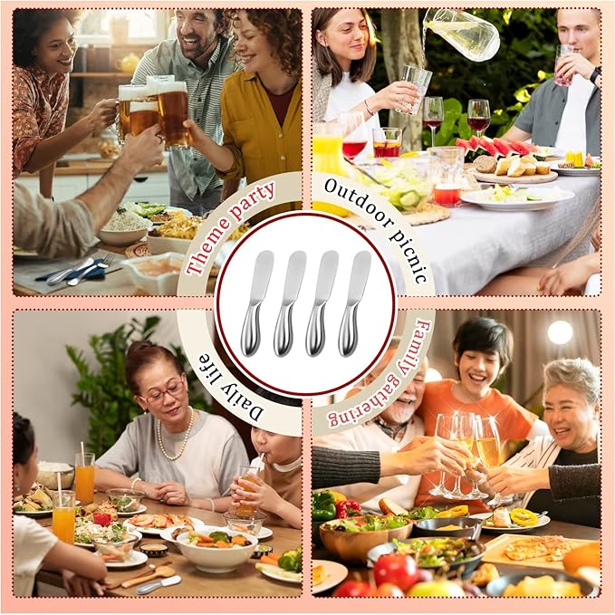 Butter Knives 4 Pieces Stainless Steel Cheese Butter Spreader Knife Set for Cold Butter, Cream Cheese, Jam, Pastry, Charcuterie, Multipurpose Kitchen Gadgets - Image 6