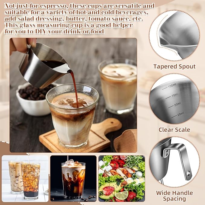 4 Pcs Espresso Accessories Kit Includes Espresso Cups with Handle, 12 oz Milk Frothing Pitcher and Latte Art Pen Stainless Steel Cappuccino Machine Accessories for Barista Coffee Bar