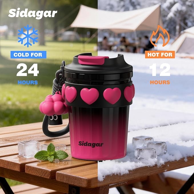 SDGA+ 12 OZ Travel Coffee Mug with Lid Spill Proof Leak Proof, Stainless Steel Thermal Coffee Tumbler for Hot and Cold, Resuable Insulated Coffee Cup For Women, Black and Pink - Image 6