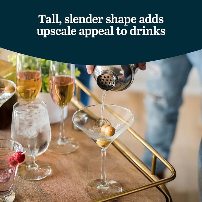 Libbey Entertaining Essentials Martini Glasses Set of 6, Tall, Slender, Triangular-Shaped Cocktail Glasses, Classic Martini Set for Wines, Cocktails - Image 4