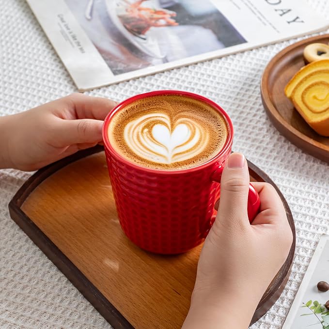 Ceramic Coffee Mugs Set of 4, 14 oz Red Coffee Cups with Handle | Coffee Mugs for Office & Home, Latte Cocoa, Lead-Free, Wedding & Housewarming Gift, Microwave & Dishwasher Safe - Image 4