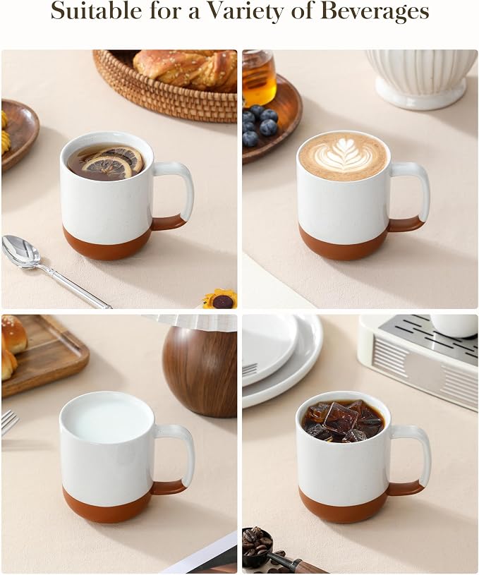 MALACASA Ceramic Coffee Mugs Set of 4, 11oz Coffee Cups, Modern Farmhouse Mugs for Coffee, Latte, Tea, Hot Chocolate, Cappuccino, Milk, Microwave & Dishwasher Safe, Khaki White, Series TARA - Image 5