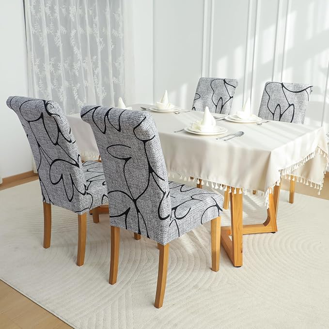 FORCHEER Chair Covers for Dining Chairs Set of 6,Grey Floral Stretch Dining Room Chair Cover Kitchen Parsons Chair Slipcovers (Pack of 6, Grey+Floral) - Image 6