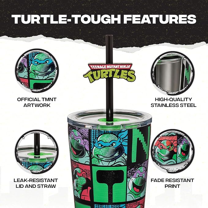 Dragon Glassware x Teenage Mutant Ninja Turtles Insulated Tumbler, 16 oz | Vacuum Insulated Stainless Steel Tumbler with Straw & Lid; Double Walled TMNT Tumbler with Straw Topper; Ninja Turtle Cup - Image 5