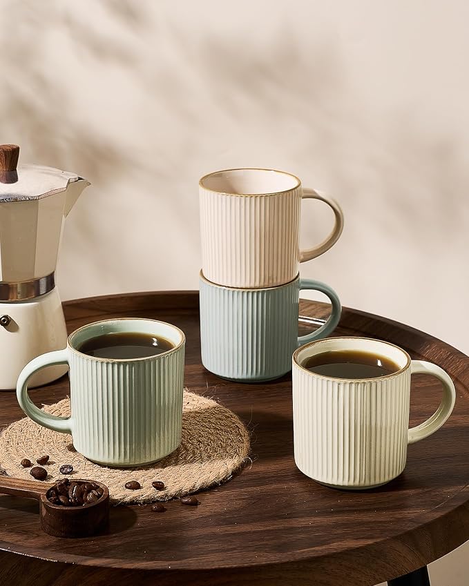 famiware Star Coffee Mug Set for 8, Handcrafted 12 oz Ceramic Stoneware Mugs Cup Set, Chip-Resistant & Stackable, Dishwasher/Microwave Safe, Multi-color - Image 3