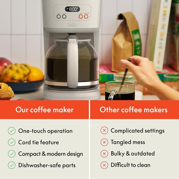 BREW 12-Cup Programmable Coffee Maker with No-Drip Glass Carafe, Oatmilk - Image 7