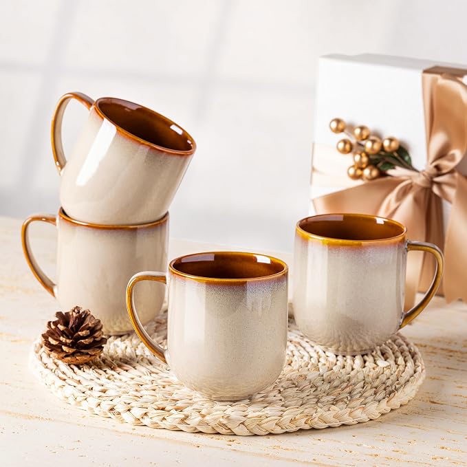 LERATIO 12OZ Ceramic Coffee Mugs Set of 6, Large Porcelain Coffee Cups With Large Handle For Latte,Cappuccino,Milk,Cocoa,|Dishwasher&Microwave Safe Mug Sets,Ideal for Man,Woman,Dad, Mom-Kahki - Image 5