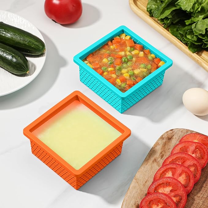 Silicone Freezer Tray with Lid-Stackable Soup Freezer Container Molds,2-Cup Ice Cube Trays for Perfect Portion Control,Food Storage & Meal Prep,Oven & Dishwasher Safe-4 Pack