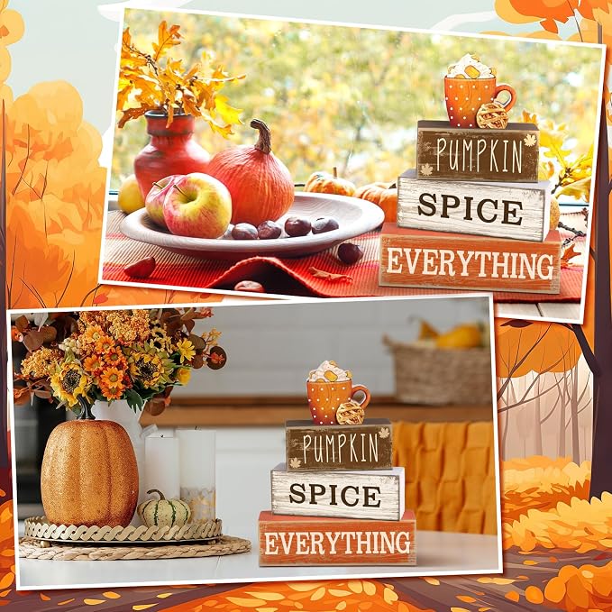 Moucuny 4 Pcs Thanksgiving Decorations for Home Fall Cup Decor Thanksgiving Table Centerpiece Fall Tiered Tray Decor Rustic Wooden Cup Block Sign Gift Farmhouse for Harvest Party Home Kitchen - Image 3