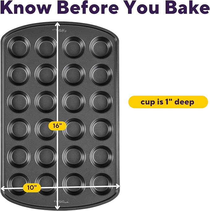 Wilton Gold Non-Stick Muffin Pan, Made Without PFAS, 24-Cup | Non-Stick Steel with Scratch-Resistant Coating, Resists Warping, Extended Handles, Dishwasher Safe, Perfect for Cupcakes - Image 2
