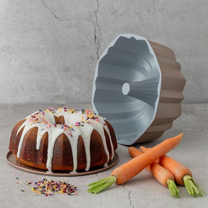 Inara 10 Cup Fluted Cake Pan Nonstick, PFOA & BPA Free | | Non-Toxic - Cast Aluminum - Gold - Pound Cake Mold for Oven Baking - Image 4