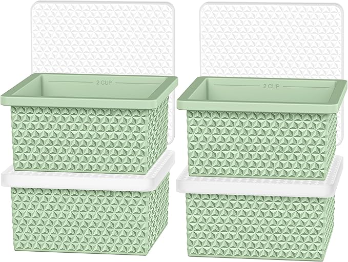 Silicone Freezer Tray with Lid-Stackable Soup Freezer Container Molds,2-Cup Ice Cube Trays for Perfect Portion Control,Food Storage & Meal Prep,Oven & Dishwasher Safe-4 Pack