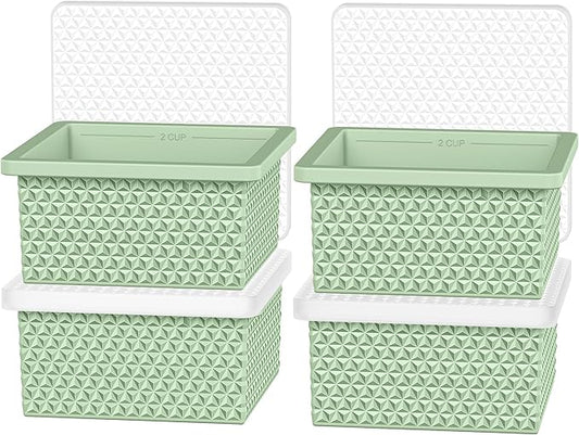 Silicone Freezer Tray with Lid-Stackable Soup Freezer Container Molds,2-Cup Ice Cube Trays for Perfect Portion Control,Food Storage & Meal Prep,Oven & Dishwasher Safe-4 Pack