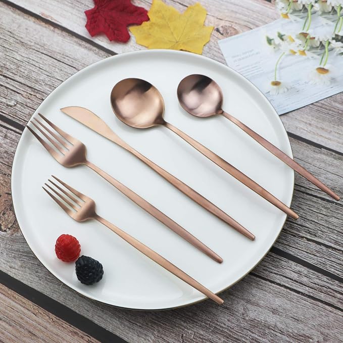 JASHII Silverware Set, 36 Piece Food Grade Stainless Steel Flatware Set Fork Spoon Knife Utensils for Daily Use and Party, Service for 6 Anti Rust, Safe in Dishwasher (Matte Rose) - Image 2