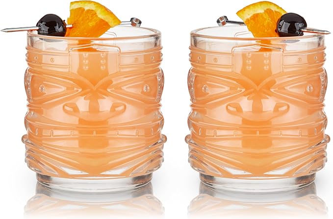 Viski Pacific Tiki Glasses Stackable Lowball DOF Tumblers, Tropical Cocktail and Bar Gifts for Rum and Whiskey, 12 Oz, Set of 2 - Image 12
