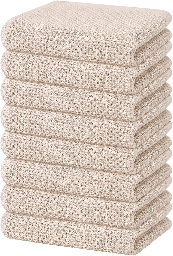 Homaxy 100% Cotton Waffle Weave Kitchen Dish Towels 8-Pack, Beige | 13 x 28 Inches, Ultra Soft Absorbent Dish Towels, Quick Drying Cleaning Towels by Homaxy